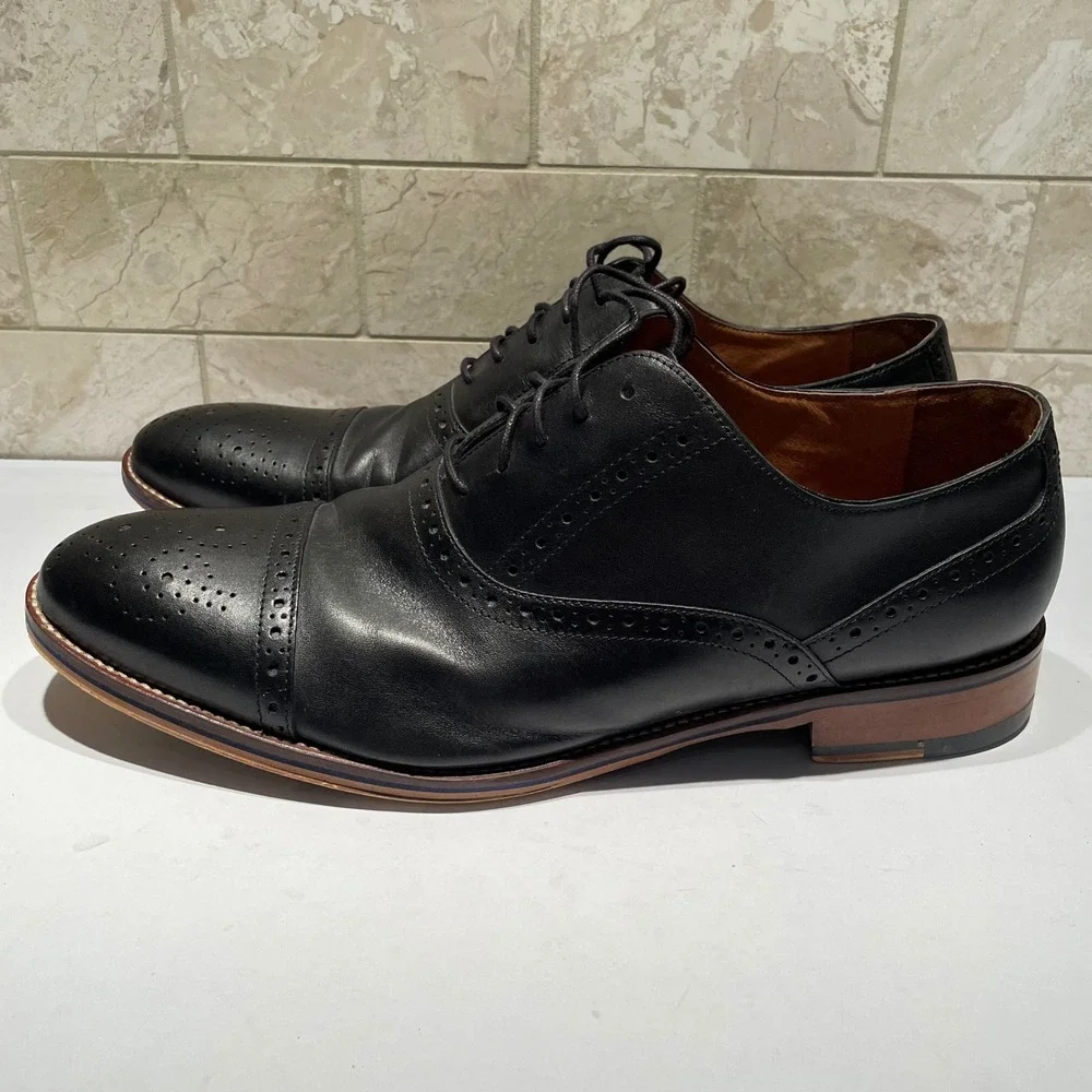 Johnston & Murphy Mens‎ Black Leather Wingtip Oxford Dress Shoes 13W 20-8681